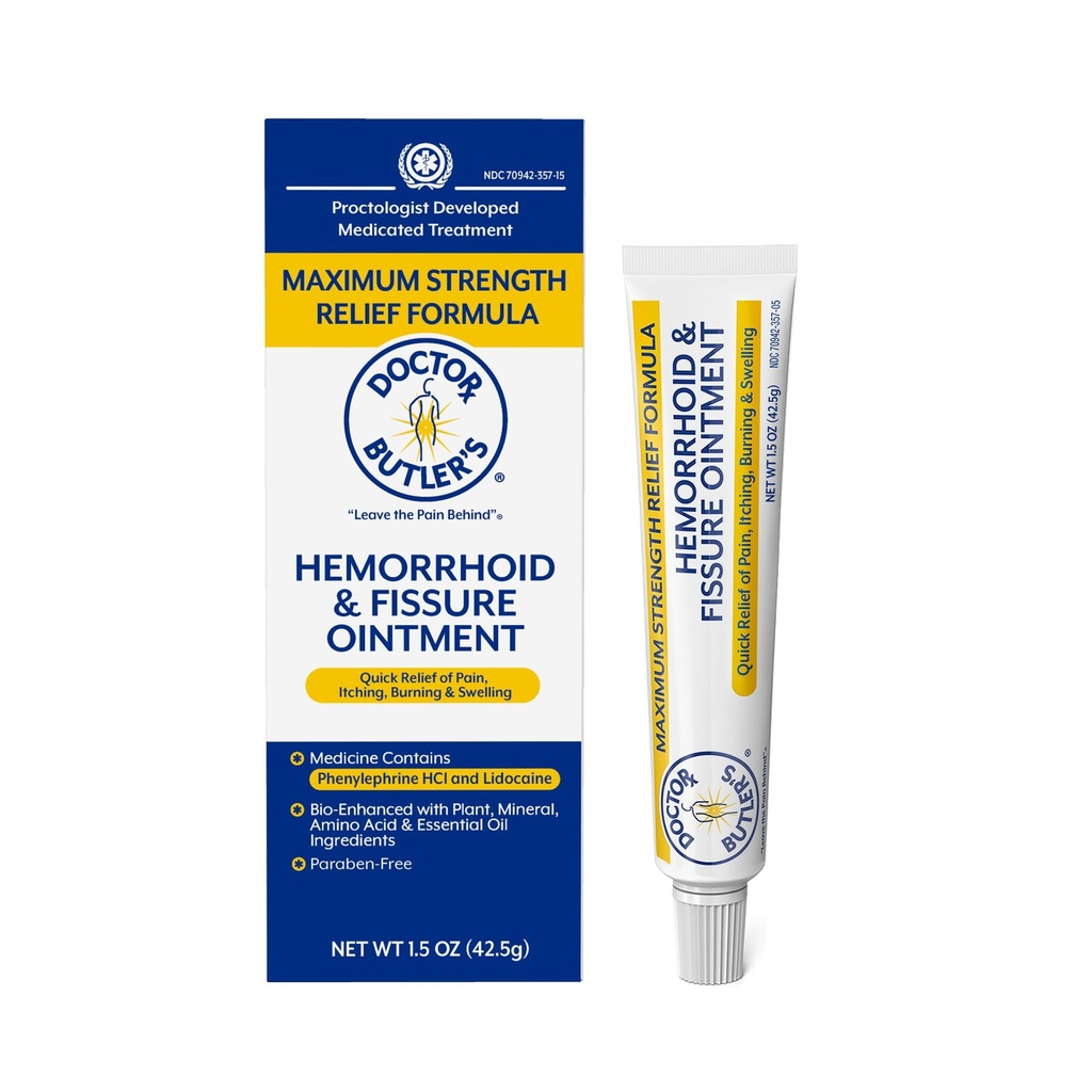 Doctor Butler's Hemorrhoid & Fissure Ointment – Hemorrhoid Treatment and Hemorrhoid Cream with Lidocaine and Phenylephrine HCI for Fast Acting Relief of Pain, Swelling, Discomfort, and Itching 1.5 oz
