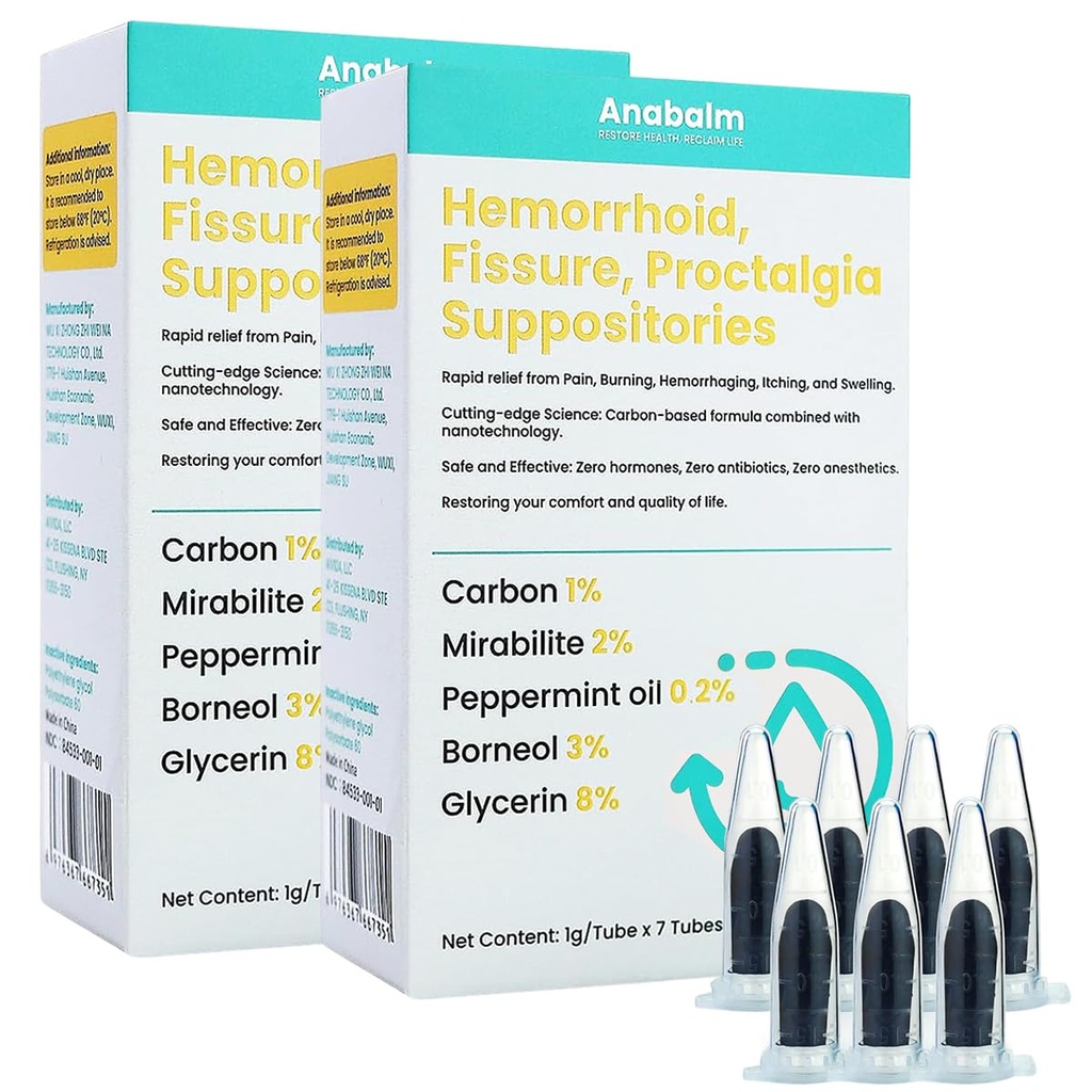 Hemorrhoid Fissure and Rectal Pain Suppositories Advanced Carbon-Based Formula, Safe and Effective Pain Relief, Not Contained Hormones, Antibiotics and Narcotics,Not Suitable for Proctalgia Spasm.(2)