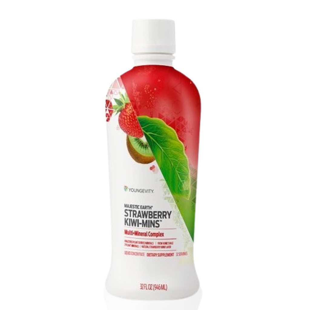 Youngevity Strawberry Kiwi-Mins Plant Derived Multi-Mineral Complex - Made from Humic Shale - Liquid Colloidal Form - Kid Friendly Taste - (32oz)