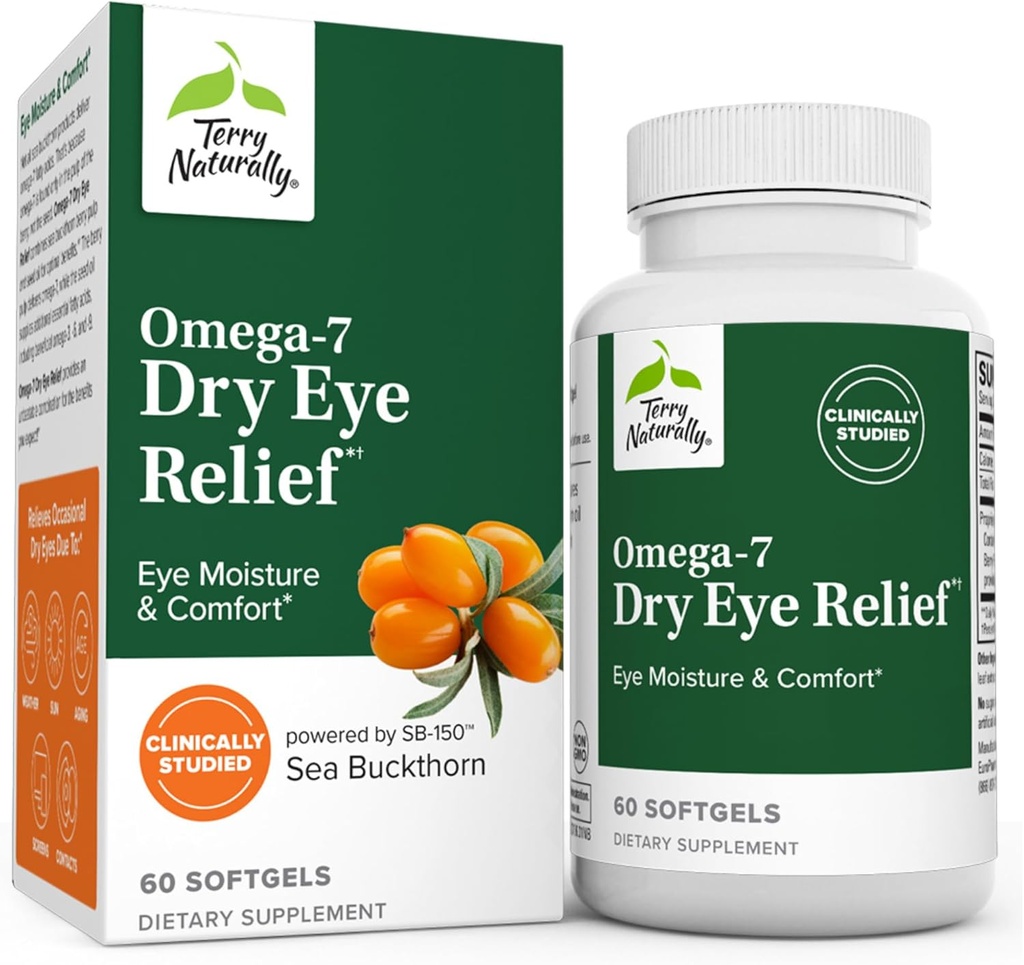 Terry Natural Omega-7 Kuru Eye Relief - 60 Softgels - Eye Moisture & Comfort - Non-GMO, Gluten Free - 60 Hizmetler