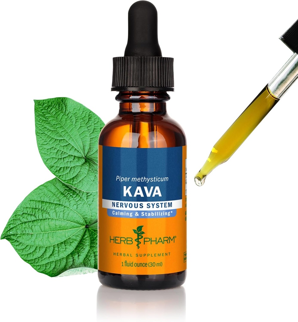 Herb Pharm Organik Kava Kökü Stres Yardımı ve Rahatlama için Sıvı Türleme*: Vegan Kava Ekstraksiyon, Calm & Relaxed Mood, Gluten-Free, 1 Oz