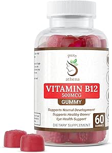 B12 Vitamin Enerji Vitaminleri - Yetişkinler için B12 Gummies 1000mcg W/Sodium - Enerji Kemik Sağlığını Destekleyen Enerjiler - 60 Raspberry Flavored Gummies