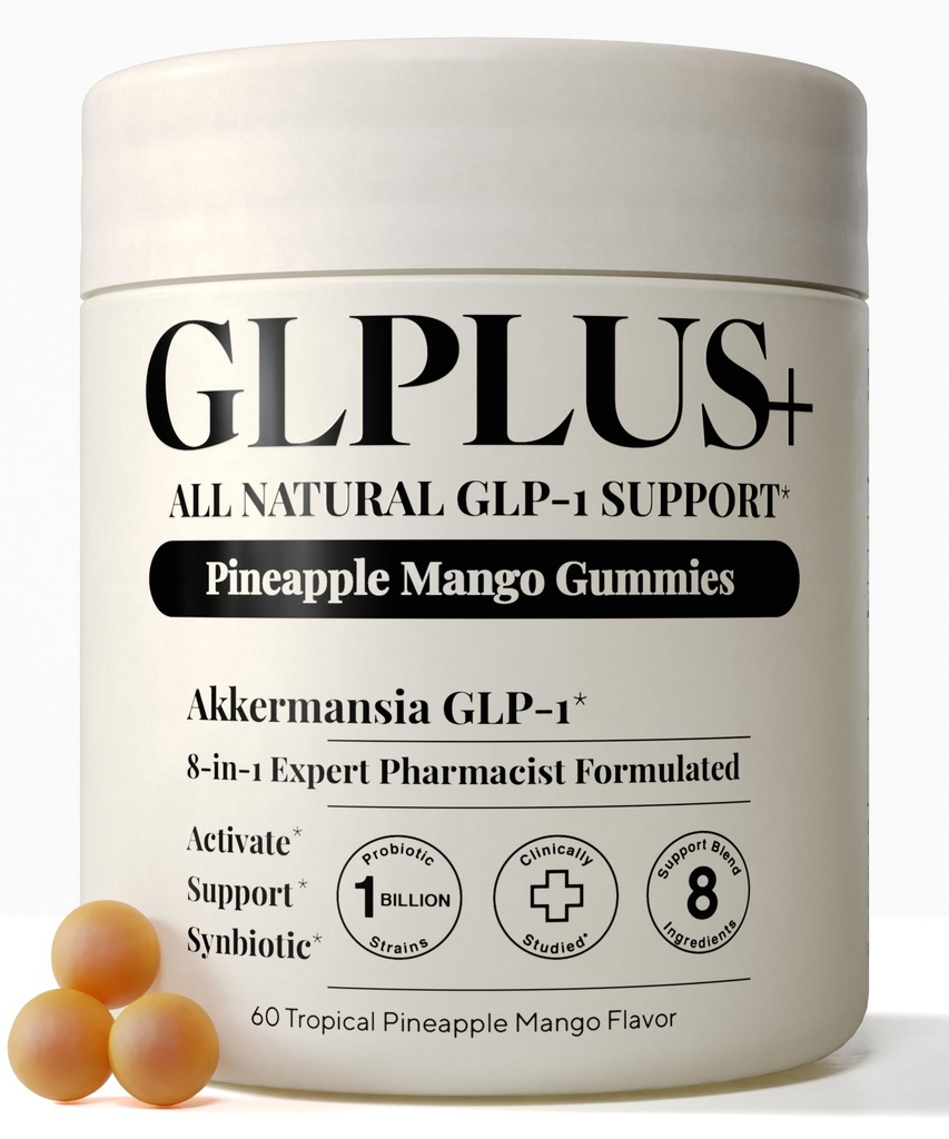 8-in-1 GLP-1 Supplement for Women and Men | Hunger & Metabolism Support Gummy with Akkermansia, Turmeric & Resveratrol, (Mango Pineapple Gummy)