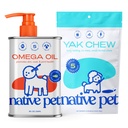 Köpekler için Yerli Pet Omega Oil - Fish Oil Supplements 8 Oz & 5 Köpekler için Küçük Yak Chews | Pasture-Raized ve Organik Yak Peynir Himalaya Churpi