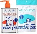 Native Pet Omega Oil for Dogs - Fish Oil Συμπληρώματα 8 Oz & 5 Small Yak Chews for Dogs 