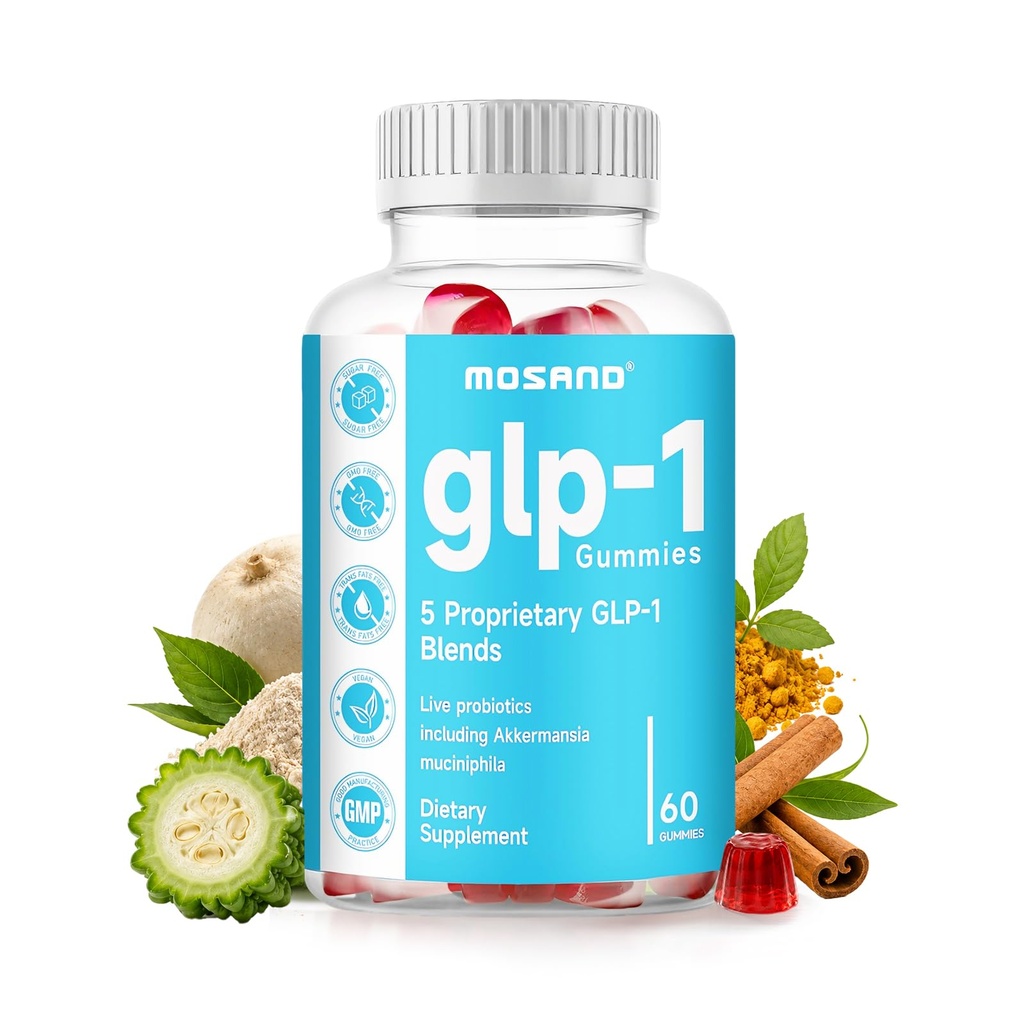 GLP-1 Probiotic Gummies, GLP-1 Supplement with Akkermansia Probiotic, Berberine, No Sugar Added for Gut & Digestion Health,Strawberry Flavor-60 Gummies