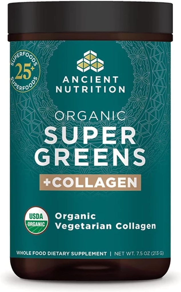 Eski Beslenme Supergreens Toz, Organik Superfood Toz Collagen ile, Gerçek Meyvelerden, Sebzelerden ve Herbs'den yapılan, Digestive and Energy Support için, 25 Hizmet, 7.5oz