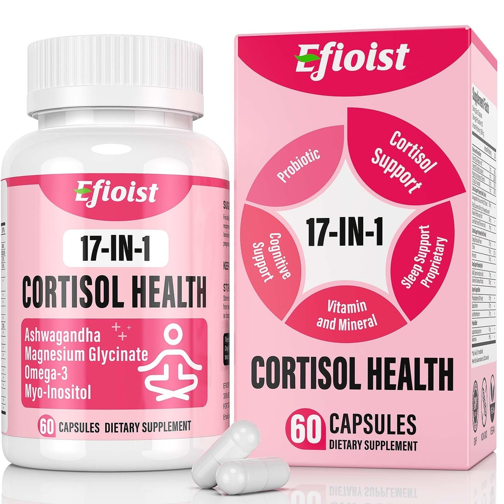 Cortisol Reducer for Women, 17-in-1 Cortisol Supplement for Women, Hormone Harmony with Ashwagandha, Rhodiola Rosea, Magnesium Glycinate, Cortisol Manager for Focus, Mood, Sleep Support, 60 Capsules
