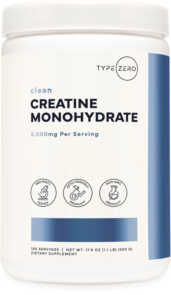 Tip Zero Kretine Monohidrat Tozu (Unflavored | 500g), 5000 mg Oda, Mikronized, Zero Sugar, Keto Friendly & Gluten Free, 100 Hizmet