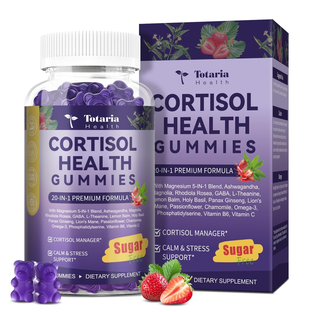 Cortisol Supplements for Women & Men 20-in-1 Cortisol Gummies with Ashwagandha Rhodiola Rosea Magnesium Phosphatidylserine Calm Focus Mood Support Healthy Cortisol Levels 30 Day Supply