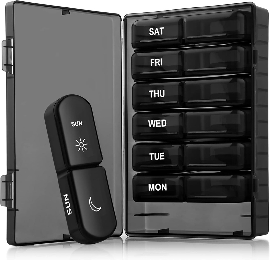 Büyük Haftalık Pill Orgaizer 2 Times A Day, Gelibo Portable Day ve Night Pill Box Case Medicine Vitamin, Fish Oil, Pills, Supplements-Arthritis Friendly