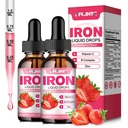 Kadınlar için sıvı Demir Supplement & Çocuklar için Multivitamin Demir Durağı, C, B6, B12, Anemi, Iron Deficiency, Blood Builder, Enerji - Doğal Strawberry Flavor, Vegan 4 Fl Oz Oz