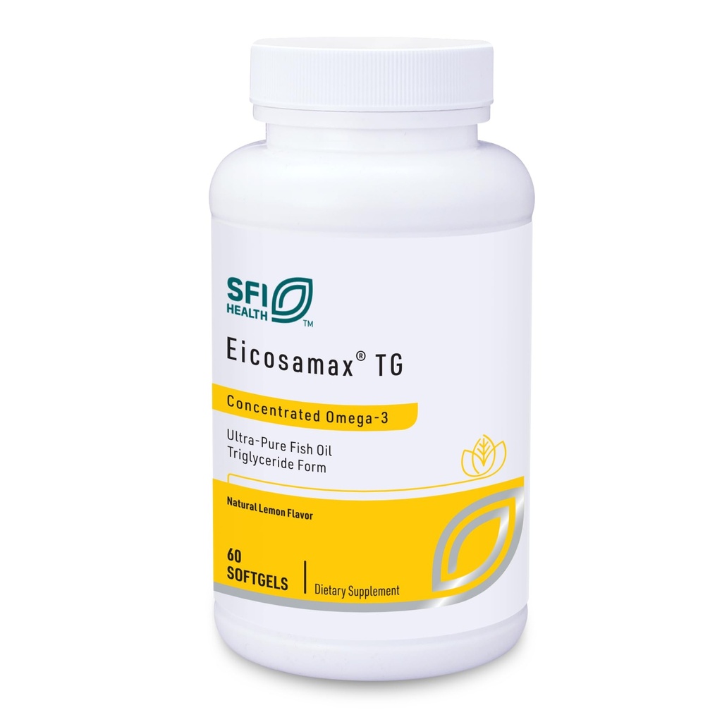 Klaire Labs SFI Health Eicosamax TG Fish Oil - Ultra Pure Omega-3 Fish Oil Pills with EPA/DHA - Sustainable Sourced - Natural Lemon Flavor for No Fishy Burps or Aftertaste (60 Softgels)
