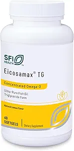 Klaire Labs SFI Health Eicosamax TG Fish Oil - Ultra Pure Omega-3 Fish Oil Pills with EPA/DHA - Sustainably Sourced - Natural Lemon Flavor for No Fishy Burps or Aftertaste (60 Softgels)