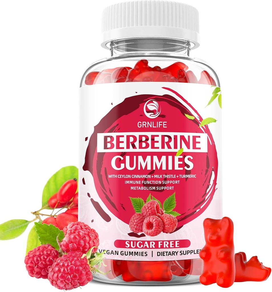 Βερβερίνες Gummies με Ceylon Cinnamon 1500mg Υψηλής Ικανότητας συμπλήρωμα βερβερίνης HCL για την υποστήριξη του ανοσοποιητικού και του μεταβολισμού, Χωρίς ζάχαρη, άρωμα σμέουρων - 60 κόμης