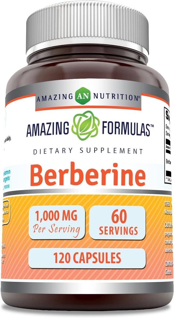 Amazing Formulas Berberine 1000 mg EN 120 Capsules Supplement | Non GMO | Gluten Free | Made in USA