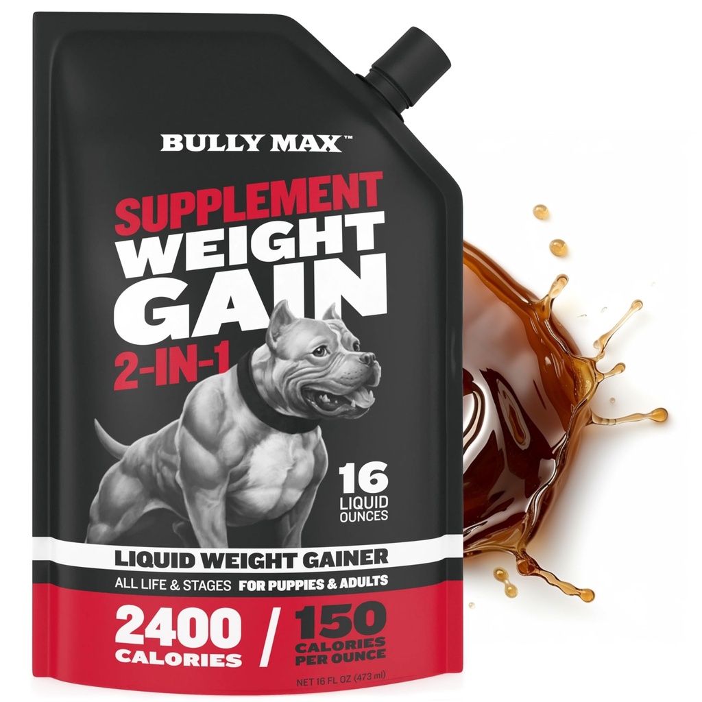 Bully Max Sıvı Kilo Köpekleri Için Kazanıyor - Yüksek Calorie Dog Supplement with Omega-3 & Whey Protein - 2-in-1 Multivitamin for Health Instrument – for Puppies & Adult Dogs – 16 ozz