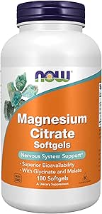 NOW Supplements, Magnesium Citrate, With Glycinate & Malate, Nervous System Support*, 180 Softgels