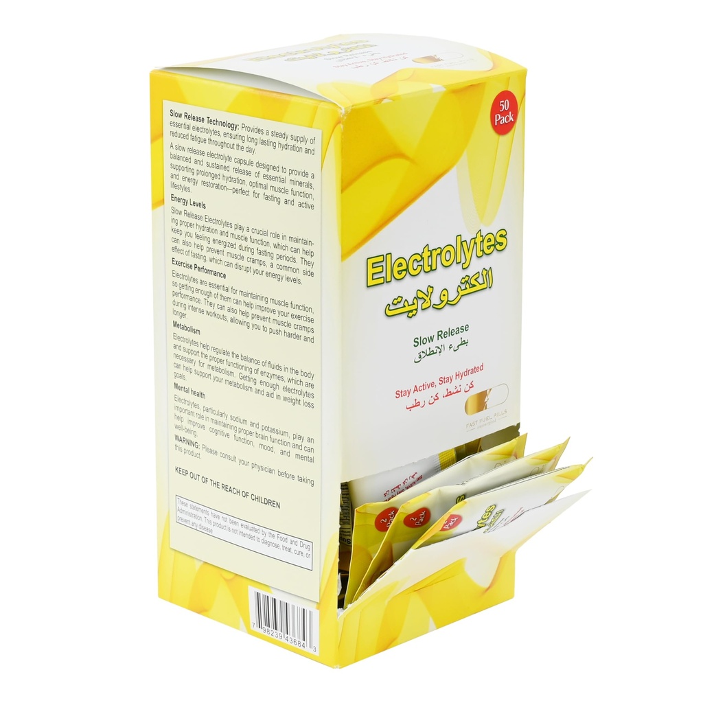 Electrolyte Pills for Hydration 50-Pack - Electrolyte Supplements for Women & Men, Gradual Release, Halal Ingredients, Hydration & Energy Support for Travel & Workouts, 2 Capsules/Pack