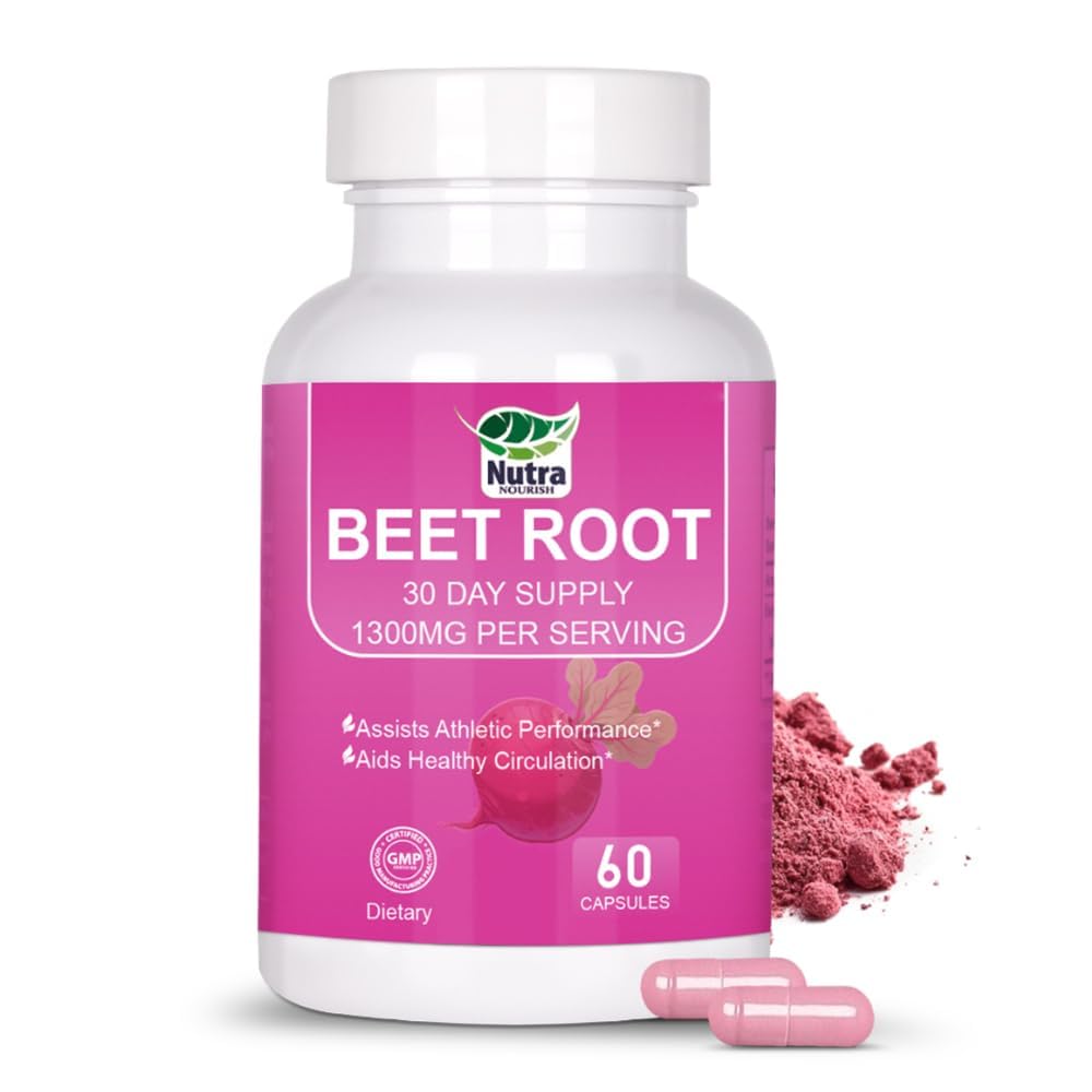 Beet Root Capsules Organic - 1300mg Beetroot Powder Capsules for Natural Energy - 60 Vegan Beetroot Supplement Supports Blood Pressure, Athletic Performance, Digestive, Immune System (Beetroot)