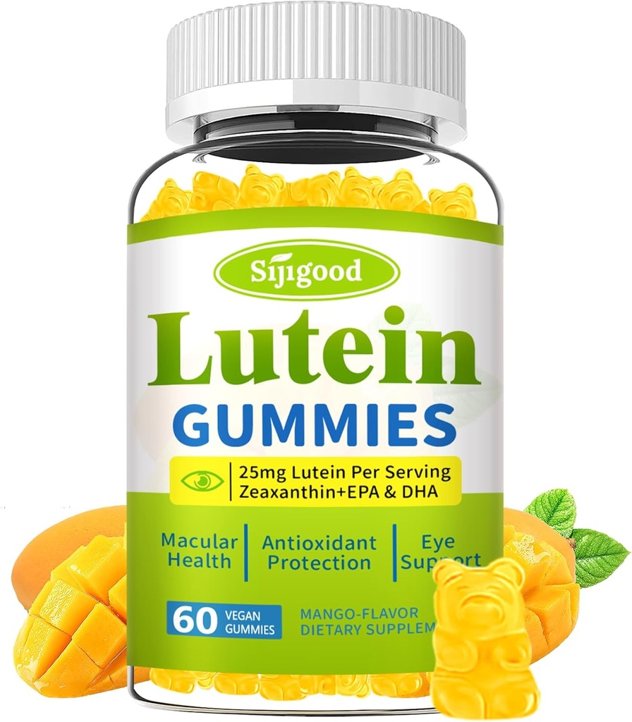 Lutein ve Zeaxanthin Supplements Gummies with Astaxanthin & Bilberry Extract - Eye Vitamins with Omega-3, Vitamins A, C, E, D3 & Çinko for Vision Health - Sugar Free, Mango Flavor, 60 Count