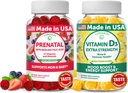 Lunakai Προγεννητική και βιταμίνη D3 Gummies Bundle - Εγκυμοσύνη Πολυβιταμίνη Gummy με σίδηρο & φολικό οξύ - Ασυλία, οστά και διάθεση συμπλήρωμα υποστήριξης για ενήλικες - 30 ημέρες προσφοράς