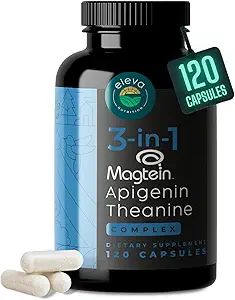 Magnezyum Theanine L-Threonate Apigenin Supplement for Sleep Aid-3- in-1 Complex Supplement Support Relaxation- Melatonin-Free Magnezyum- Zero Fillers- Gluten Free & Non-GMO-120 Count Veggie Capsules