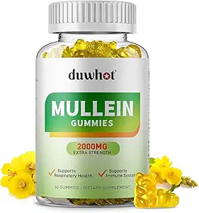 Mullein Gummies για το Lung Detox, 2000mg Mullein Leaf Extract για την αναπνευστική & πνευστική & ανοσοποιητική υποστήριξη, Βιολογικό συμπλήρωμα βοτάνων Mullein για την ανακούφιση mucus, Vegan, ανανά, 60