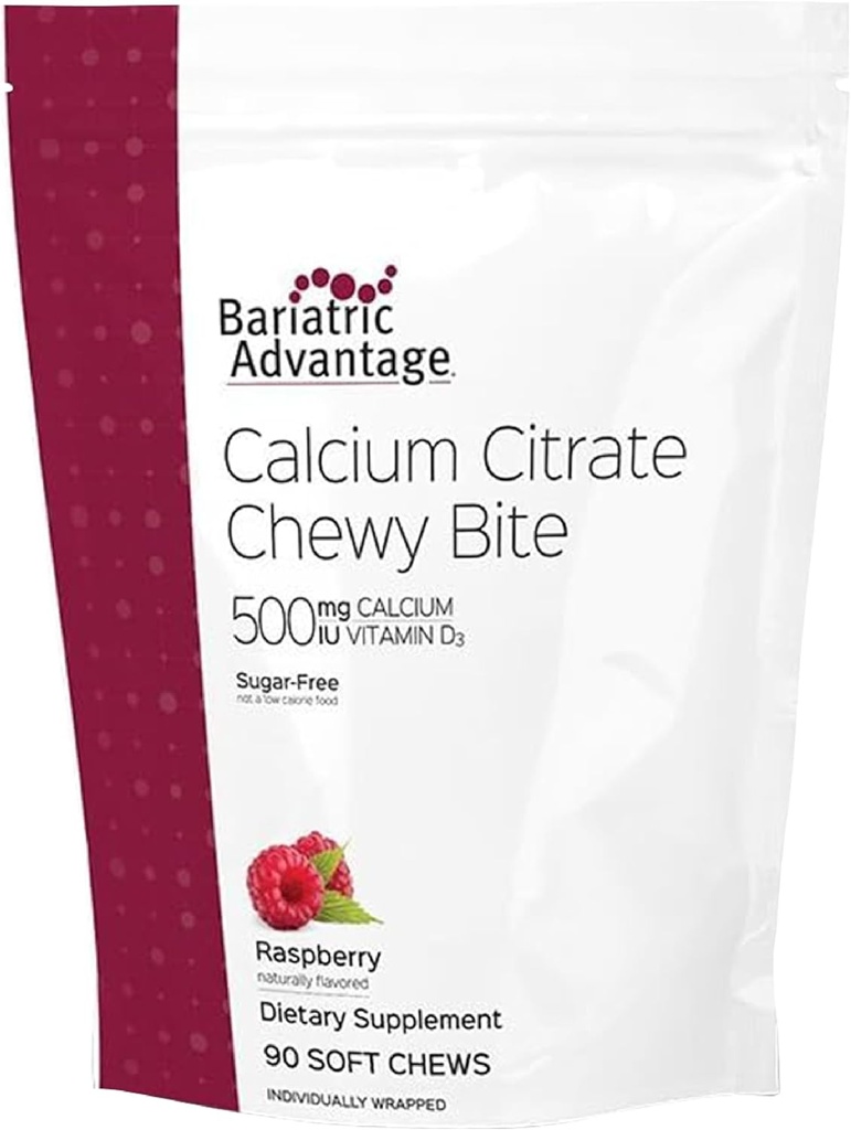Bariatrik Avantajı Gıdalı Chewy Bites 500 mg - Yüksek derecede Absorbable & Digestible - Vitamin D3 - Easy Chewable Food Supplement - Raspberry Flavor - 90 Count 90