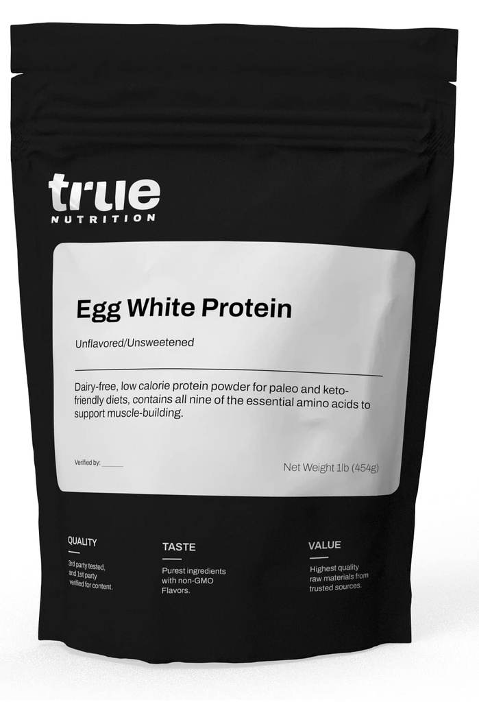 True Nutrition Egg White Protein Powder - 24g Dairy Free Lactose Free Egg Protein - Paleo, Keto, Carnivore, Gluten Free, Soy Free, Non-GMO - Unflavored Unsweetened - 2 lb