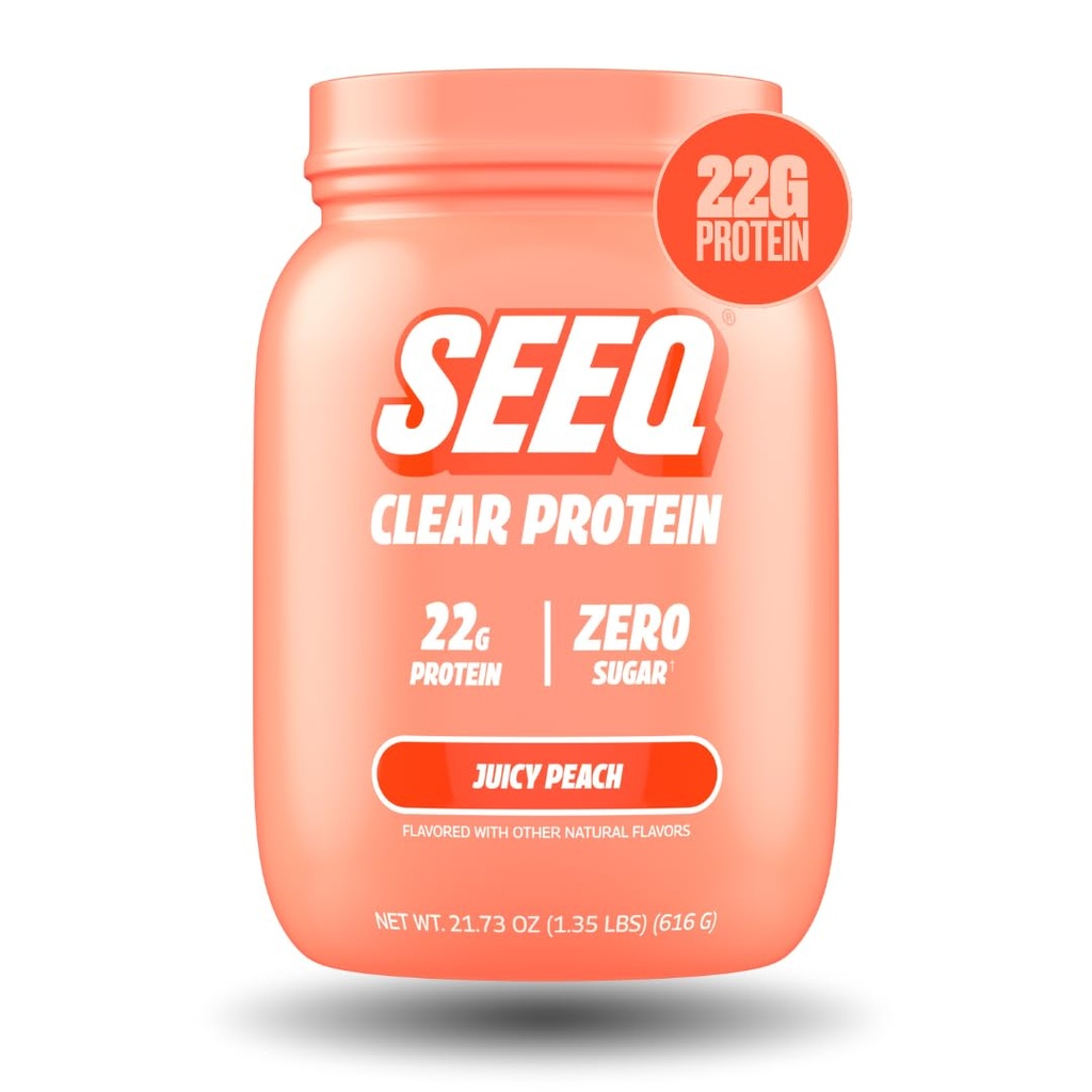 SEEQ Clear Protein Powder - Juicy Peach - 22 Servings - 22g Clear Whey Protein Isolate - Zero Sugar - 0g Lactose - Allergen Friendly - GLP1 Support - Bone Health - Muscle Post Workout Recovery