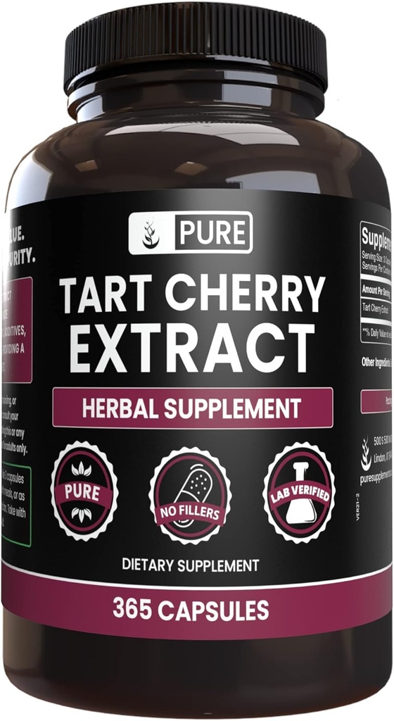 PURE ORIGINAL INGREDIENTS Tart Cherry Extract (365 Capsules) Magnezyum Or Rice Fillers, Always Pure, Lab TY