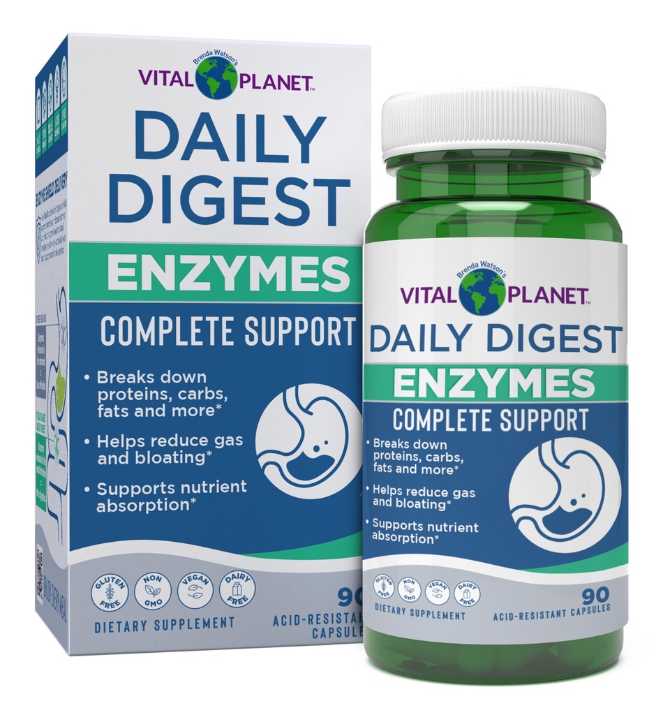Vital Planet – Digestive Enzymes Daily Digest Complete Support Natural Enzyme Formula Supports Breakdown of Proteins Fats and Carbohydrates, Reduces Occasional Gas Bloating and Indigestion 90 Capsules