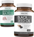 Black Seed & Sea Moss (1-Month Supply) Nourishing Nature Sche of Black Seed Oil 120 Softgel Capsules (Non-GMO & Vegan) Cold-Pressed Nigella Sativa & Irish Sea Moss Capsules (Non-GMO & Organic)