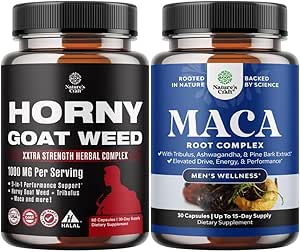 Bundle of Horny Goat Weed Extract Complex for Men and Women Enhanced Energy and Stamina and Black Maca Root Caps for Men - Ενισχυτικό Drive Mood & Energy Booster for Men