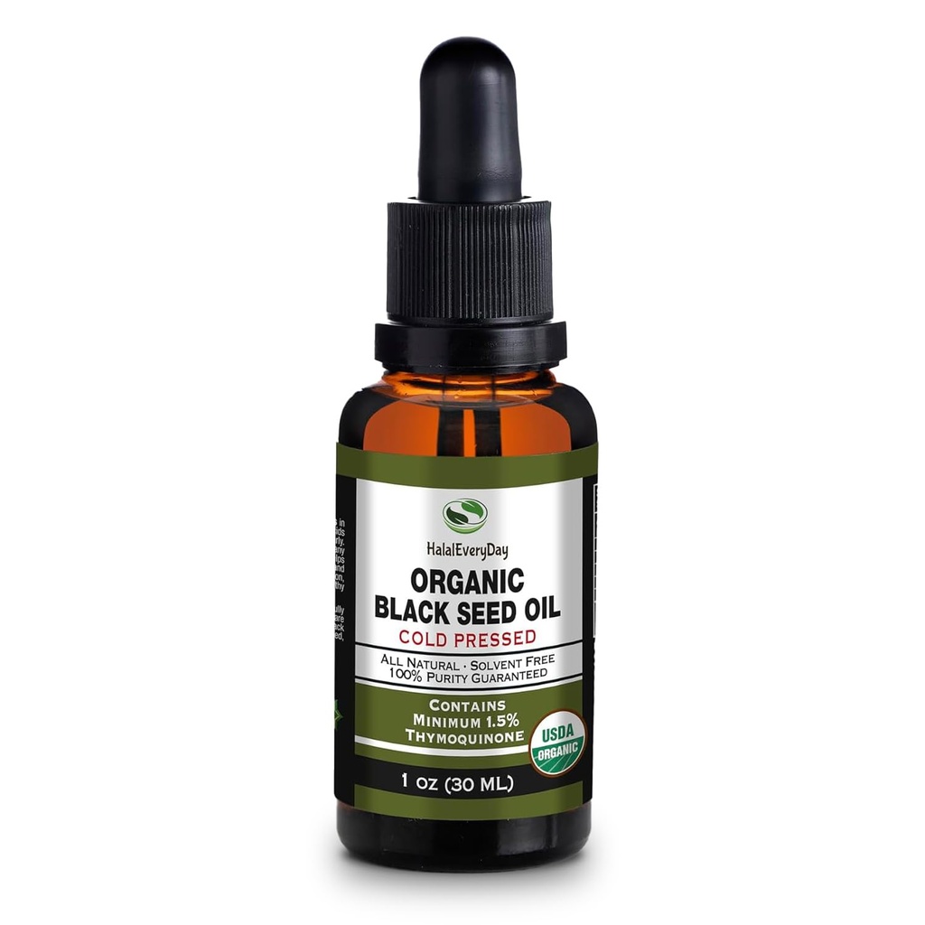 Organik Siyah Tohum Yağı - USDA sertifikalı Cold Pressed Glass Şişe% 1.5'den fazla Yourmoquinone 3X güç Türk Black Cumin Nigella Sativa non-GMO 100% Saf Blackseed Oil (1oz Glass Dropper Şişe)