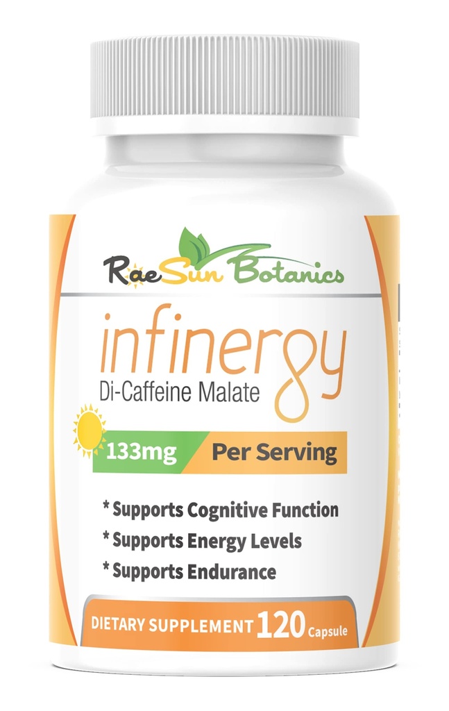Infinergy Di-Caffeine Malate 133mg Capsules 120ct for Energy, Caffeine Pills Sustained Release, Long Lasting, Focus & Concentration No Crash, Nootropic Brain Booster