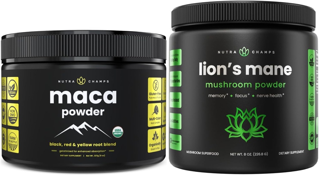 NutraChamps Organic Maca & Βιολογική σκόνη χαίτη λιονταριού