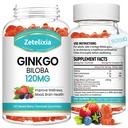 2 Pack Ginkgo Biloba Gummies for Women and Men, Brain Supplement Better Mood and Focus, Vegan Karma Berry Flavor 120 Kont