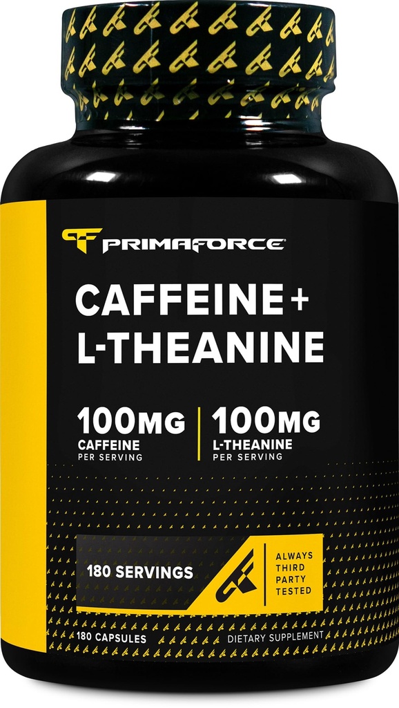 Primaforce Caffeine with L-Theanine, 100mg of Each, 180 Capsules, 180 Servings - Non-GMO, Soy Free, and Gluten Free