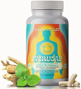 LUV EverydayTM Men's Multivitamin Men's Adult Formula Günlük Beslenme Desteği Ironuba KSM-66 Ashwaganda CoQ10 ve Lycopene - Yüksek Biyo GMO Gluten Free Vegetarian - 60 Capsules