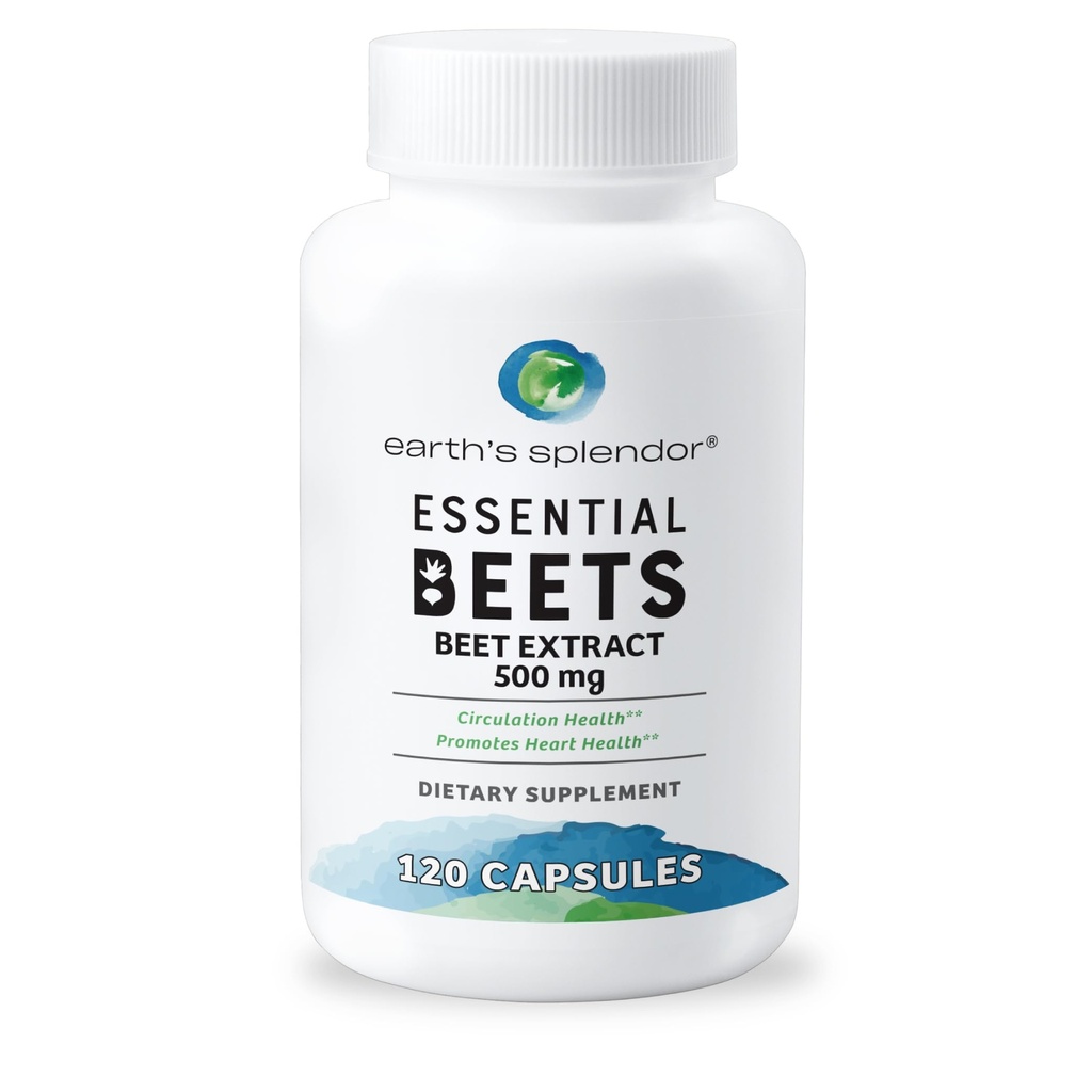 Earth's Splendor Essential Beets Supplement - Premium Beet Root Extract for Heart Health, Enhances Athletic Performance, 2-Month Supply, Vegan & Allergen-Free