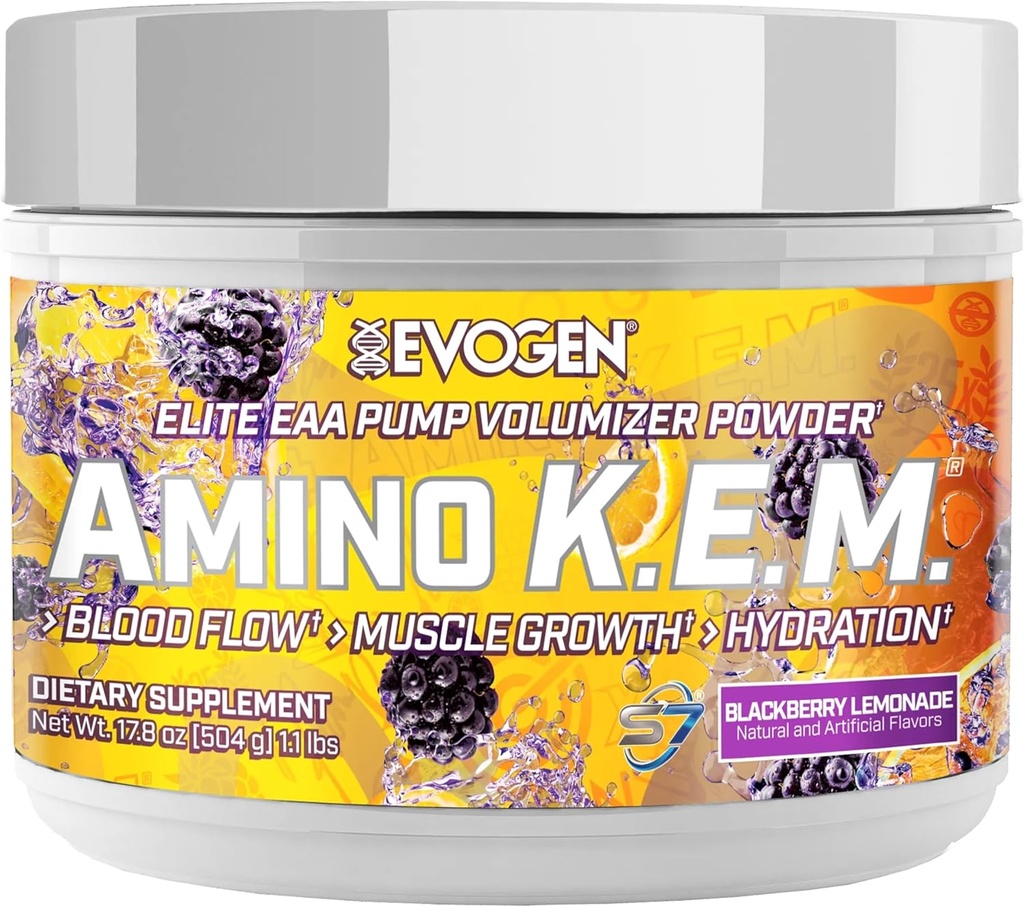 Evogen Platinum K.E.M. - EAA & BCAA Toz Pompa Volumizer | BCAAs Deri Flow, Muscle growth, & Hydration | BlackBerry Lemonade | 30 Hizmet
