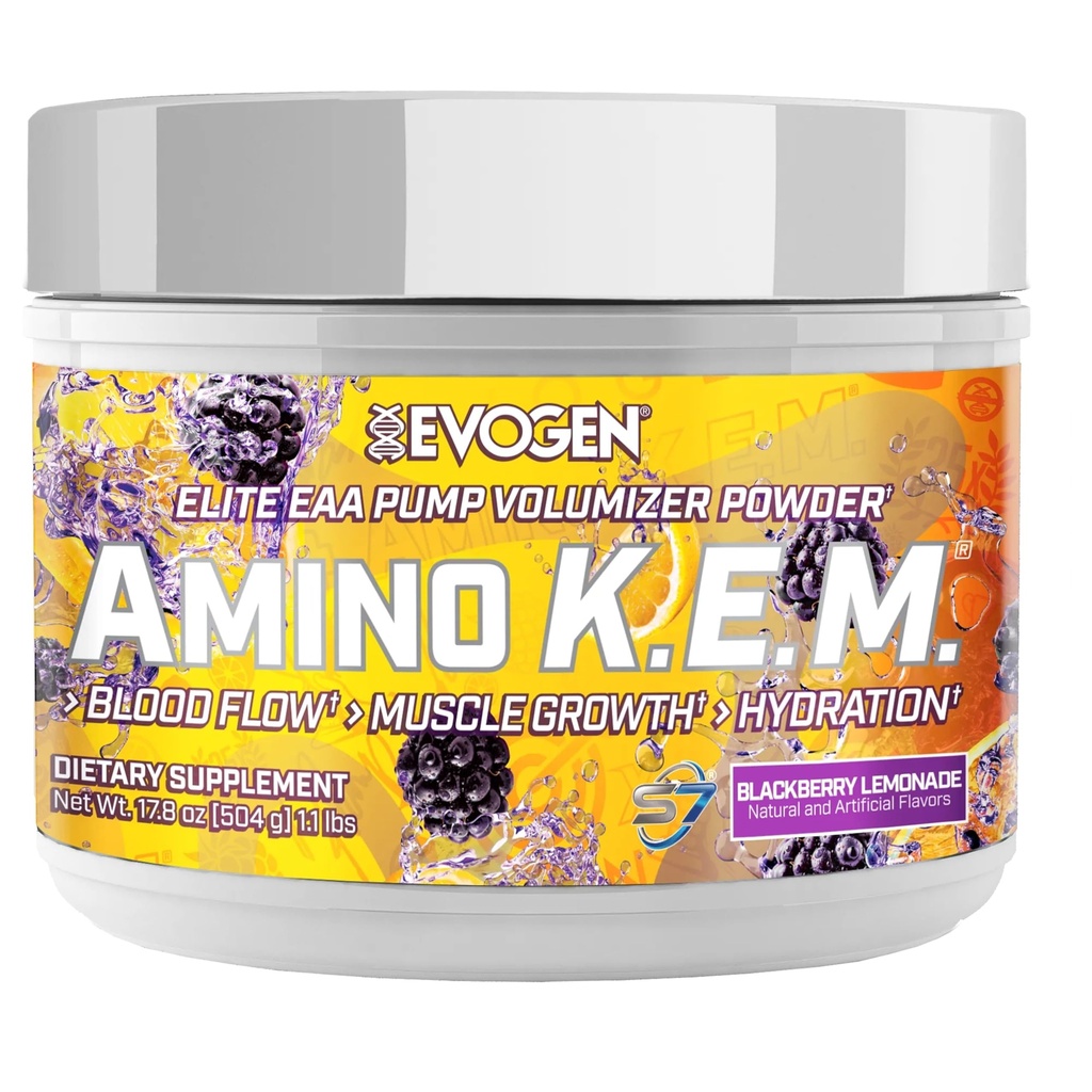 Evogen Platinum K.E.M. - EAA & BCAA Toz Pompa Volumizer | BCAAs Deri Flow, Muscle growth, & Hydration | BlackBerry Lemonade | 30 Hizmet