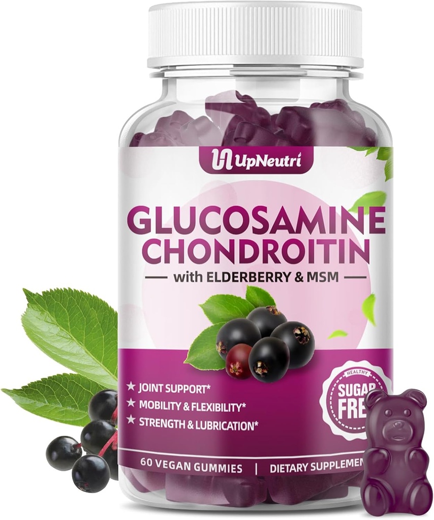 Γλυκοσαμίνη Chondroitin Gummies Χωρίς ζάχαρη, Extra Strength 1500mg Γλυκοσαμίνη με Chondroitin MSM & Turmeric, Κοινό συμπλήρωμα υποστήριξης για την κοινή υγεία ανδρών και γυναικών (60 Count (Pack of 1))