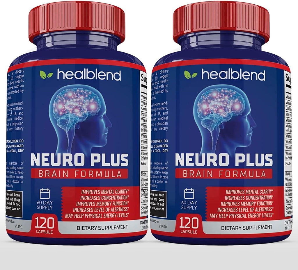 Neuro Plus Brain & Focus Formula - Nootropic Brain Booster Supplement, Υποστηρίζει την υγεία του εγκεφάλου, τη διανοητική σαφήνεια και εστίαση - Ενισχύει τη συγκέντρωση & ψυχική ενέργεια – 120 κάψουλες (2)