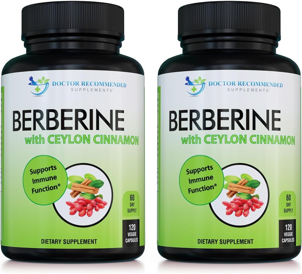 Berberine with Ceylon Cinnamon - 1200mg Berberine & 100mg Organic Ceylon Cinnamon - 120 Veggie Capsules, Healthy Immune System Cardiovascular Heart & Gastrointestinal Wellness (Pack of 2)