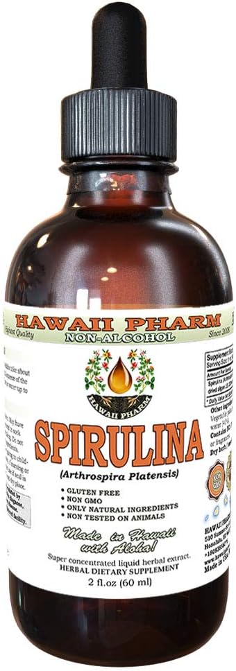 Spirulina Alcohol-free Liquid Extract, Organic Spirulina (Arthrospira platensis) Αποξηραμένα Άλγα Γλυκερίτης Φυσικό συμπλήρωμα βοτάνων, Hawaii Pharm, USA 2 fl.oz