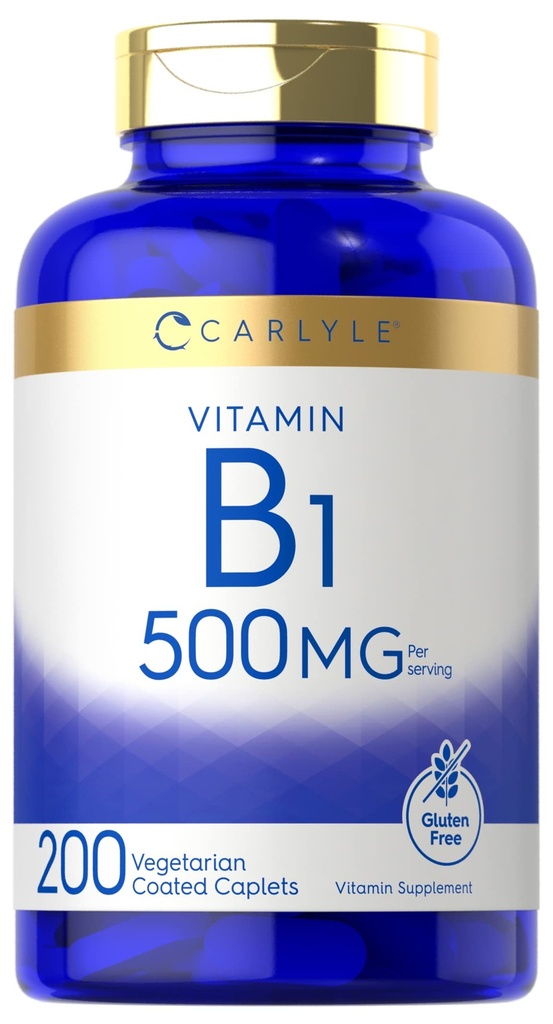 Carlyle Vitamin B1 500 mg (Thiamine) | 200 Vejetaryen Caplets | Non-GMO ve Gluten Free Supplement