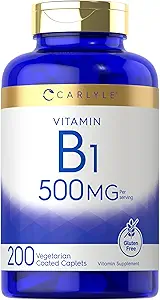 Carlyle Vitamin B1 500 mg (Thiamine) | 200 Vejetaryen Caplets | Non-GMO ve Gluten Free Supplement